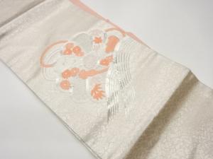 銀駒刺繍捻梅に花・葉模様名古屋帯